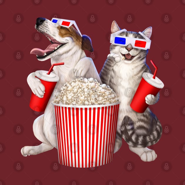 Dog and cat at the movies by Mehu Art