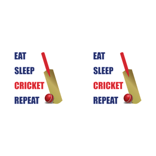 Eat Sleep Cricket Repeat Cricket Bat and Ball T-Shirt