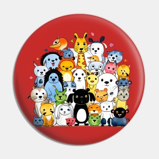 Joyous Congregation of Colorful Cartoon Animals Pin