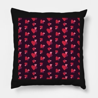 Red Pink and purple hearts seamless pattern on Dark Purple background Pillow