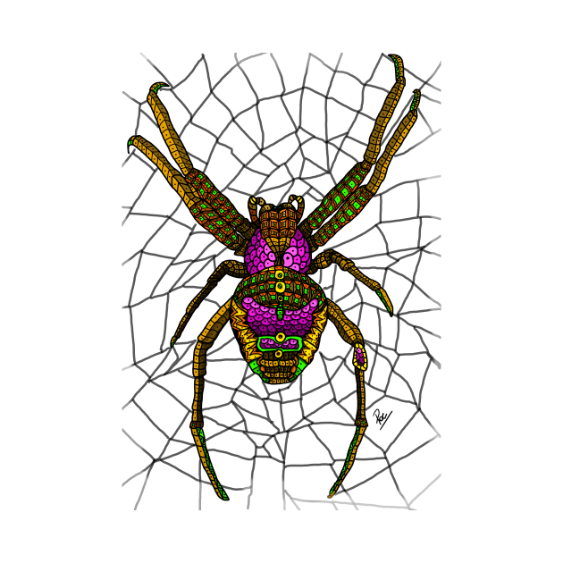 Large Spider Weaving Spider with Spiderweb by AriArt78