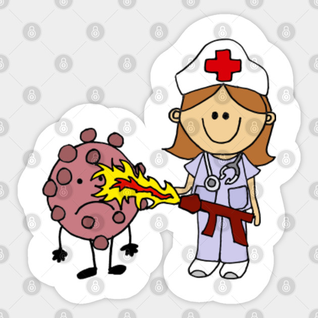 Funny Nurse Beating Covid19 Cartoon Covid19 Sticker Teepublic