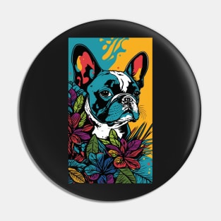 French Bulldog Vibrant Tropical Flower Tall Retro Vintage Digital Pop Art Portrait 4 Pin