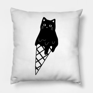 Melting Cat Ice Cream Black & White Simple Food Anime Neko Kawaii Art Pillow