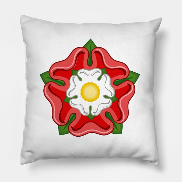 English Red Tudor Rose Heraldic Emblem Pillow by RetroGeek