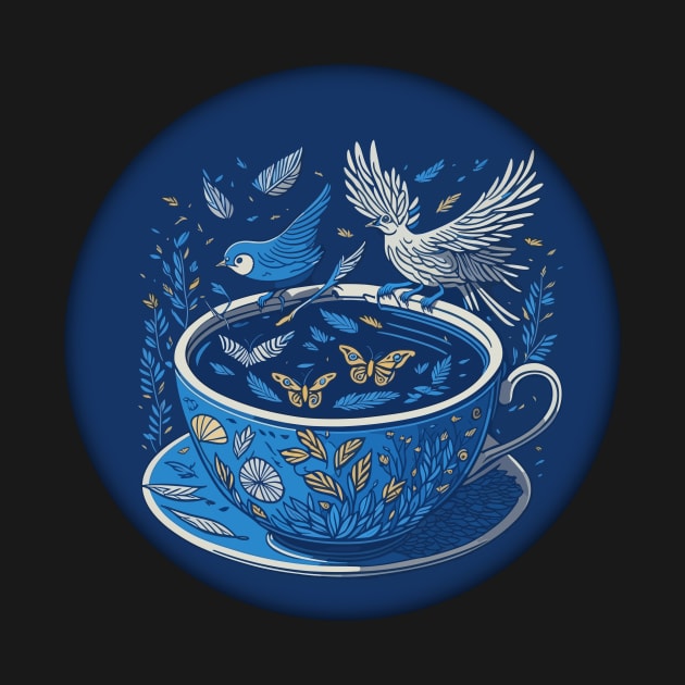 Fantasy Blue Teacup Illustration by The Maple Latte Shop