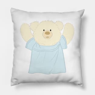 Cute teddy bear in blue dress Pillow