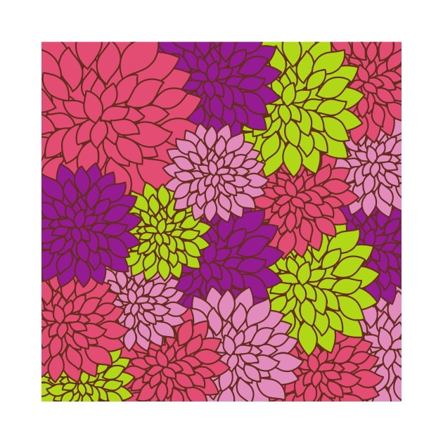 Dahlia Flowers, Colorful Flowers, Floral Pattern by Jelena Dunčević