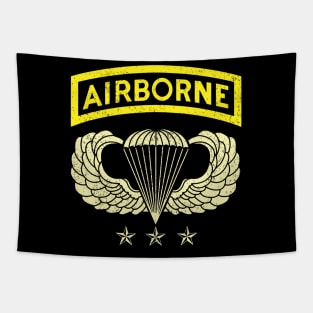 Airborne Paratrooper T-shirt White Jump Wings Airborne Tab Veteran Tapestry