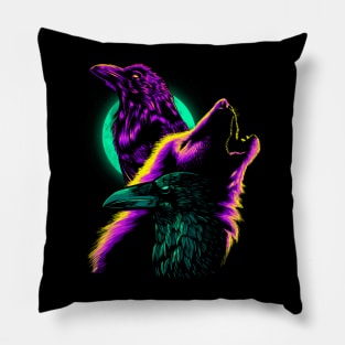 Retro crows with wolf Pillow