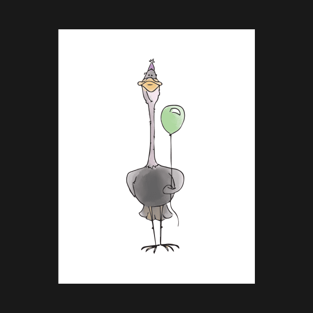 Ostrich with Balloon - Happy Birthday by trippyart