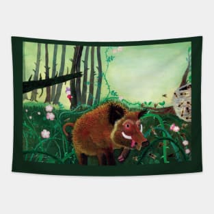 Wild Boar Finding a Hornet's Nest Tapestry