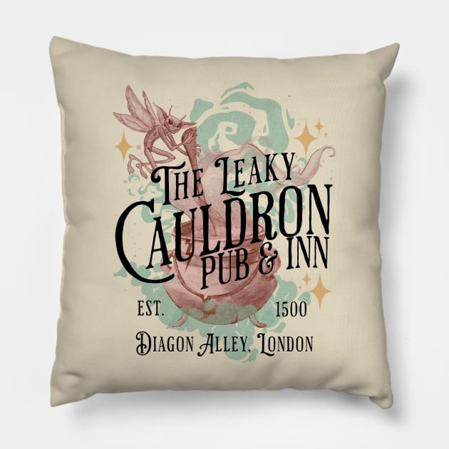 The Leaky Cauldron Pub and Inn Magical Drinks Design Pillow by Joaddo