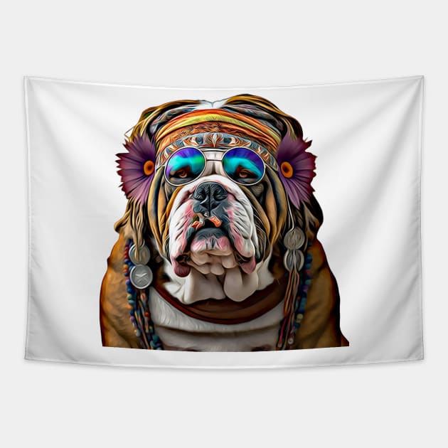 Hippy Hippie British Bulldog Tapestry by Unboxed Mind of J.A.Y LLC 