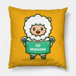 Cute Sheep Holding Banner Eid Mubarak Pillow