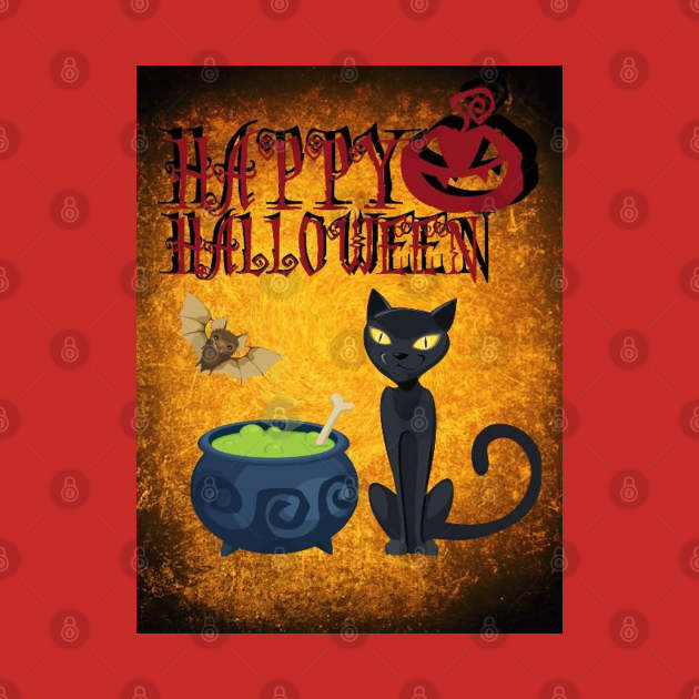 Happy Halloween Black Cat & Bat by holidaystore