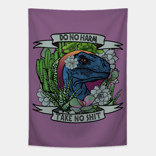 Do No Harm Take No Shit Dino Tapestry by Slightly Unhinged