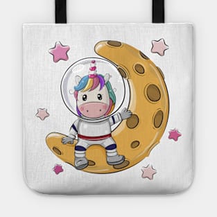 Cute Unicorn Astronaut sitting on the moon Tote