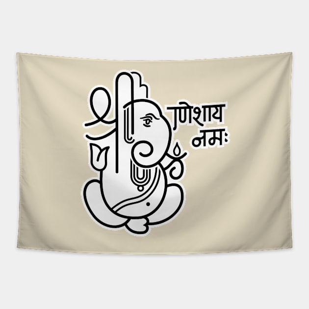 Ganesh Ganesa Ganapati Elephant 5 (black white) Tapestry by Mystic-Land