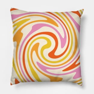 70s Retro Swirl Yellow Pink Color Abstract Pillow