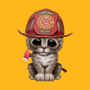 Cute Tabby Kitten Firefighter T-Shirt