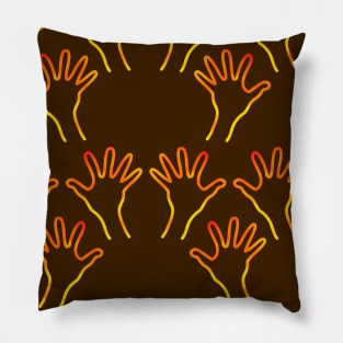 Cave Hands Anew Yellow-Red on Dark Brown Pillow