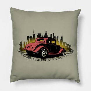 34 Ford with City Skyline, red Pillow