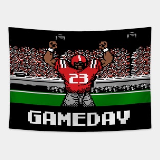 Red and Black Football Gameday Retro 8 Bit Linebacker Tapestry