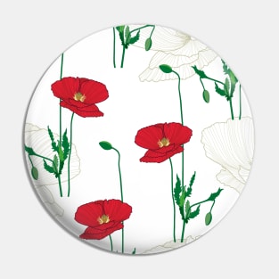 Poppy flowers/wild flowers/white lines poppy/red background/poppy/large scale/summer time/cotton/white flowers Pin