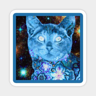 Blue Cosmos Kitty Batik Pattern Magnet