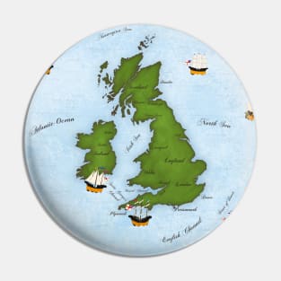 Map of Great Britain With Sailing Ships Pin