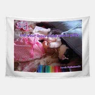 Tuxedo Cat Let Your Inner Child Out to Play - Inspirational Quote Tapestry