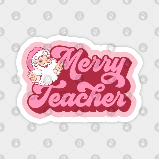 Merry Teacher Pink Christmas Magnet by JDVNart