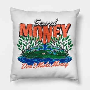 Vintage Scared Money Don't Make Money // Florida Swamp Blue & Orange Alligator Pillow