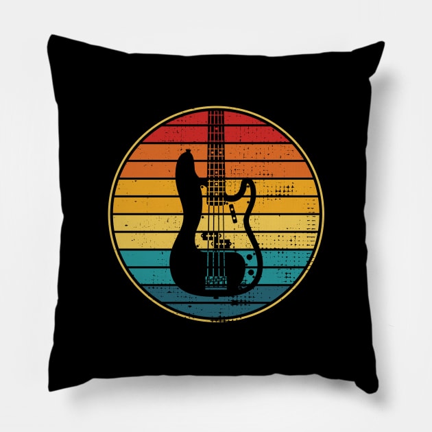 Retro Vintage Circle Sunset P-Style Bass Guitar Pillow by nightsworthy