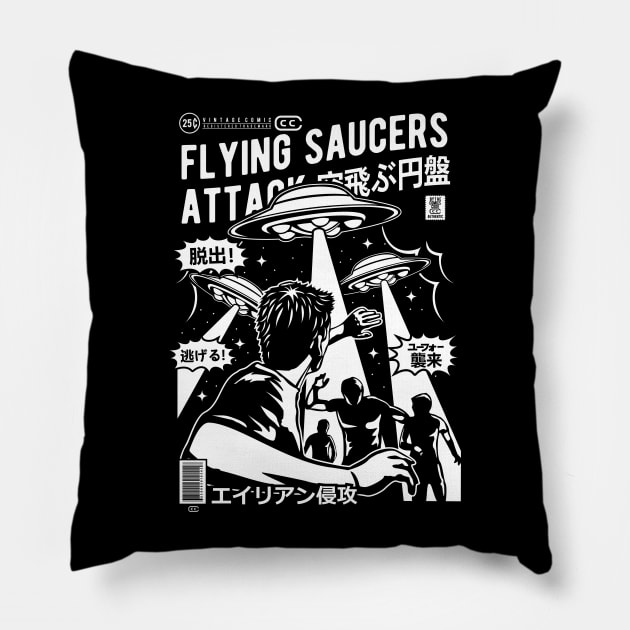 Flying Saucers Attack Pillow by CRD Branding