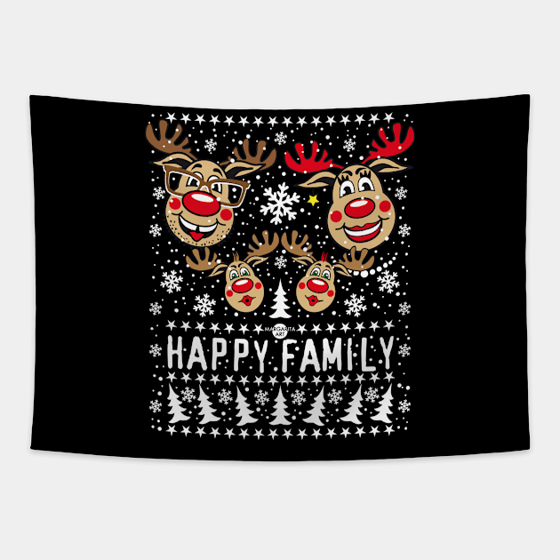 100 Reindeer Rudolph HAPPY FAMILY 2 Children Tapestry by Margarita7