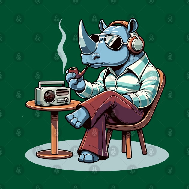 smoking 70s rhino and a vintage radio by TimeWarpWildlife