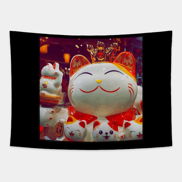 Chinese Lucky Cat Tapestry by FrogAndToadsWorkshop