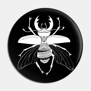 White stitched stag beetle Pin