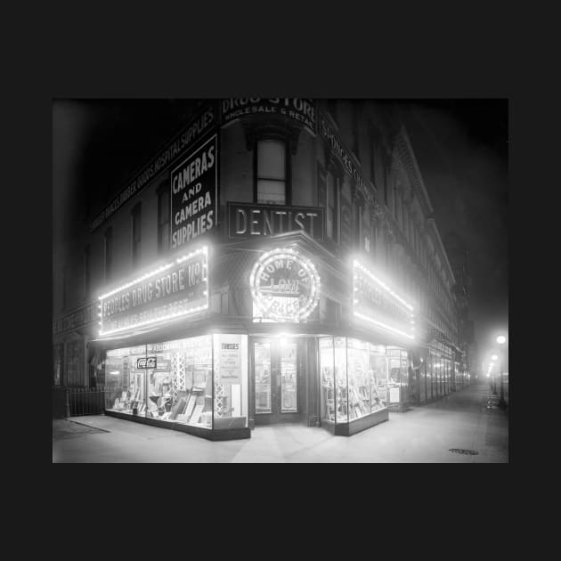 Corner Store At Night, 1920. Vintage Photo by historyphoto