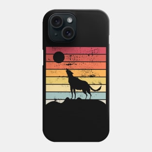 retro wolf howling at the full moon Phone Case