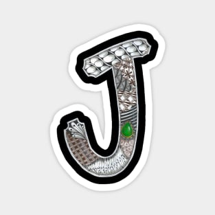 Doodled Initial J with Green Jade Magnet