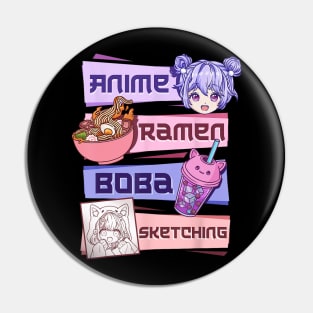 Anime Ramen Boba Sketching Girl Gift Idea Pin