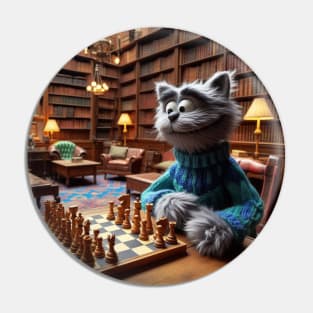 Puppet cat playing chess Pin