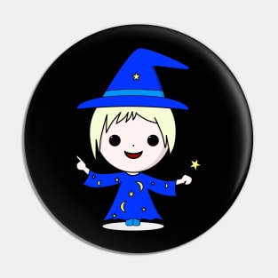 Cute Kawaii wizard with a magic wand Pin