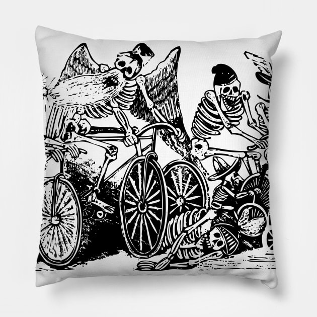 Calavera Cyclists | Day of the Dead | Dia de los Muertos | Skulls and Skeletons | Vintage Skeletons | Black and White | Pillow by Eclectic At Heart