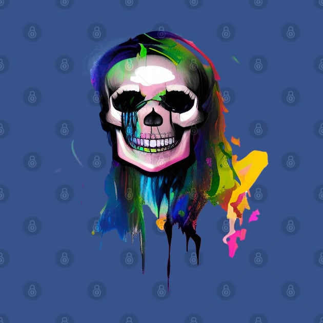 Neon Long Haired Skull by SeththeWelsh