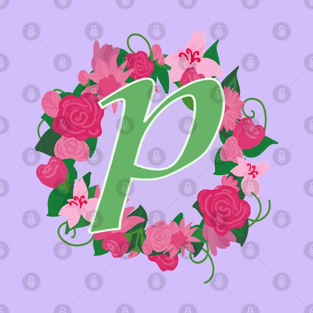 Monogram P, Personalized Floral Initial by Bunniyababa