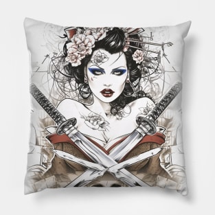 Geishas and Bushido, Eastern Culture Graphic T-shirt 31 Pillow